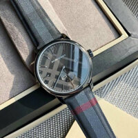 Đồng Hồ Nam Burberry BU10010 (10010) Mặt Tròn Siz 40mm  Máy Quartz (Pin) Thuỵ Sỹ Dây Da Đen Kẻ Bọc Vải Full Box