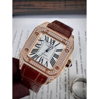 Đồng Hồ Nam Cartier Santos Sapphire CTA25 Mặt TRẮNG Full đá Máy Cơ Automatic Nhật