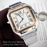 Đồng Hồ Nam Cartier Santos Automatic Dây Kim Loại Demi Rose Mặt Trắng Size 38x38mm