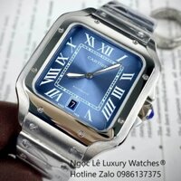 Đồng Hồ Nam Cartier Santos Automatic Dây Kim Loại Silver Mặt Xanh Ombre Size 38x38mm