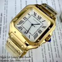 Đồng Hồ Nam Cartier Santos Automatic Dây Kim Loại Vàng Mặt Trắng Size 38x38mm