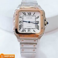 Đồng Hồ Nam Cartier Santos Automatic Dây Kim Loại Demi Rose Mặt Trắng Size 38x38mm