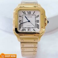 Đồng Hồ Nam Cartier Santos Automatic Dây Kim Loại Vàng Mặt Trắng Size 38x38mm