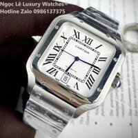 Đồng Hồ Nam Cartier Santos Automatic Dây Kim Loại Silver Mặt Trắng Size 38x38mm