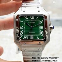 Đồng Hồ Nam Cartier Santos Automatic Dây Kim Loại Silver Mặt Xanh Lá Ombre Size 38x38mm
