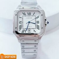 Đồng Hồ Nam Cartier Santos Automatic Dây Kim Loại Silver Mặt Trắng Size 38x38mm