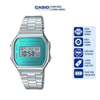 Đồng hồ Nam Casio A168WEM-2, đồng hồ chính hãng, mặt tráng gương, dây bạc mặt xanh