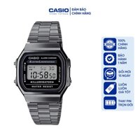 Đồng hồ Nam Casio A168WGG-1A, đồng hồ chính hãng, dây xám, mặt đen, màn hình trắng