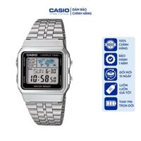 Đồng hồ Nam Casio A500WA-1DF, đồng hồ chính hãng, (dây bạc mặt đen)