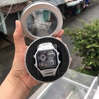 Đồng hồ nam Casio AE 1200-WHD classic chống nước , dây thép không gỉ (dây bạc mặt đen).