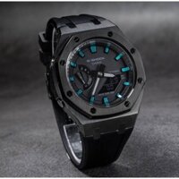 Đồng hồ nam Casio G-shock GA-2100-1a1 custom viền thép đen dây cao su đen cọc số xanh dương