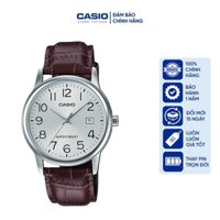 Đồng hồ Nam Casio MTP-V002L-7B2, đồng hồ chính hãng, dây da nâu, mặt trắng số