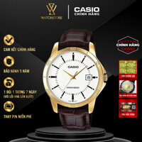 Đồng Hồ Nam Casio MTP-V004GL-7AUDF Màu Trắng Kim Vàng Thiết Kế Kính Khoáng 41.5mm Chống Nước Dây Da Nâu Cổ Điển