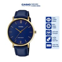 Đồng hồ Nam Casio MTP-VT01GL-2B, đồng hồ chính hãng, dây da trơn xanh mặt xanh, viền vàng