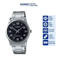 Đồng hồ Nam Casio MTP-V001D-1B, đồng hồ chính hãng, dây bạc, mặt đen số