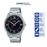 Đồng hồ Nam Casio MTP-V005D-1B5, đồng hồ chính hãng, dây thép bạc mặt đen LA MÃ (MỚI)