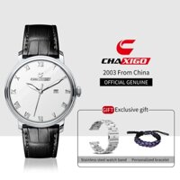 Đồng hồ nam CHAXIGO, đồng hồ doanh nhân sang trọng, đồng hồ quartz chống nước, mặt kính khoáng siêu mỏng, dây da + dây thép không gỉ + vỏ CA091-1