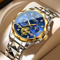 Đồng hồ nam chính hãng 6 kim Binbond 2299 mặt tròn dây thép lộ vòng tròn Tourbillon chống nước bảo hành 12 tháng