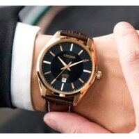 ĐỒNG HỒ NAM CHÍNH HÃNG Citizen BI1033-04E Quartz Black Dial Rose Gold Case Brown Leather For Men