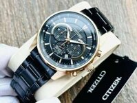 ĐỒNG HỒ NAM CHÍNH HÃNG Citizen AN8196-55E Quartz Black Dial & Stainless Steel Rose Gold Case For Men Chronograph
