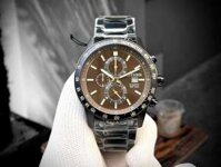 ĐỒNG HỒ NAM CHÍNH HÃNG Citizen AN3605-55X Quartz Sports Tachymeter Chronograph Black Case & Stainless Steel Brown Cafe