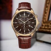 ĐỒNG HỒ NAM CHÍNH HÃNG Citizen AT2573-07X Eco-Drive Chronograph Tachymeter Black Dial Gold Case Brown Leather For Men
