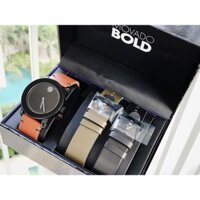 Đồng Hồ Nam Chính Hãng Movado 3600600 | Dây Da | Mặt Đen | Quartz | Set 3 Dây