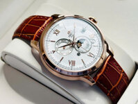 Đồng Hồ Nam Chính Hãng Orient Bambino Sun And Moon RA-AK0801S10B Vỏ Mạ Vàng Hồng Mặt Số Màu Trắng Cọc Số La Mã Dây Da 41.5mm