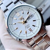 Đồng hồ Nam chính hãng Seiko 5 Automatic SNKP15J1/SNKP15K1 Size 42,Mặt trắng,Lịch-Máy cơ tự động-Dây kim loại cao cấp