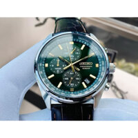 ĐỒNG HỒ NAM CHÍNH HÃNG Seiko SSB385P1 Quartz Green Dial Chronograph Tachymeter Brown Leather For Men