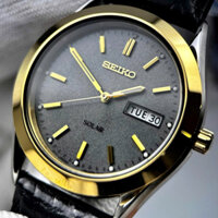 ĐỒNG HỒ NAM CHÍNH HÃNG Seiko SNE050P1 Solar Gold Case & Hands Black Leather For Men