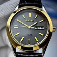 ĐỒNG HỒ NAM CHÍNH HÃNG Seiko SNE050P1 Solar Gold Case & Hands Black Leather For Men