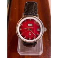 Đồng hồ nam Citizen Auto Dater Automatic 23 jewels, mặt màu đỏ, có ô cửa lịch dây da của Nhật