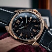 Đồng Hồ Nam Citizen Pin Eco-Drive AW1723-02E Dây Da Vỏ Vàng Hồng Mặt Đen Sapphire