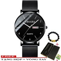 Đồng Hồ Nam CRNAIRA JAPAN CR8899 Chạy 2 Lịch Máy Mỏng Dây Thép Lụa Cao Cấp_Tặng Hộp Và Vòng Tay Phong Thủy