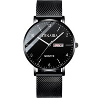 Đồng Hồ Nam CRNAIRA JAPAN CR8899 Chạy 2 Lịch Máy Mỏng dạ quang sáng ban đêm dây thép mành