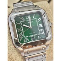 Đồng hồ Nam CT vuông 3kim mặt xanh lá  máy nhật dòng cơ Automatic -40mm dây kim loại vỏ trắng