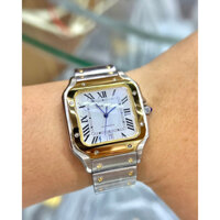 Đồng hồ Nam CT vuông 3kim vỏ vàng gold mặt trắng dây kim loại đơ mi máy nhật dòng cơ Automatic size 40mm