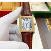 Đồng hồ Nam CTE 3kim chữ nhật mặt trắng vỏ vàng hồng la mã 39 40mm dòng cơ Automatic dây da