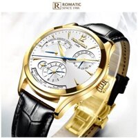 Đồng hồ nam dây da R0.MATIC chạy 3 kim máy pin thời trang , sang trọng