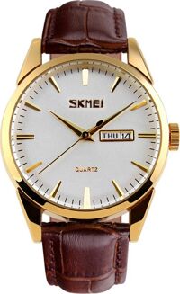 Đồng Hồ Nam Dây Da SKMEI 9073 - DHA058  - Trắng Viền Vàng