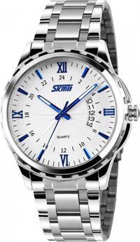 Đồng hồ nam dây hợp kim chống gỉ Skmei 9069 Trắng kim xanh