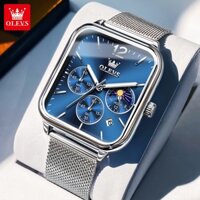 Đồng hồ nam dây lưới vuông dạ quang phong cách Punk đa chức năng Olevs