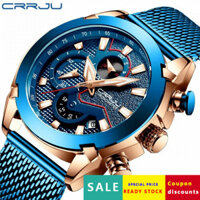 Đồng hồ nam dây lưới CRRJU/Kajun 2219 mới, đồng hồ chronograph đa chức năng, mặt số lớn thời trang 4JR5
