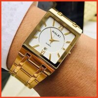 Đồng Hồ Nam dây thép đúc HALEI 564M Cao Cấp Mặt Vuông Lịch Lãm + FREE Vòng Phong Thủy - Dây Vàng
