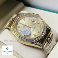 Đồng hồ nam Đồng hồ cơ Rolex mẫu mặt vàng Viền và Tai quai đính đá size 40-41mm