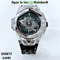 Đồng Hồ Nam Hublot Big Bang Sang Bleu Quartz Dây Silicon Đen Vỏ Bạc Size 44mm