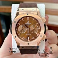 Đồng Hồ Nam Hublot Classic Fusion King Dây Silicon Nâu Vỏ Rose Size 41mm - Quartz Japan