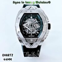 Đồng Hồ Nam Hublot Spirit Of Big Bang Sang Bleu Quartz Dây Silicon Đen Vỏ Bạc 44mm