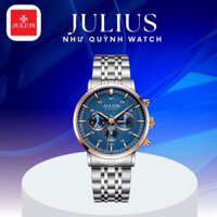 Đồng hồ Nam Julius Hàn Quốc JAH-100C-size mặt 4,2cm-dây thép (Bạc mặt xanh)